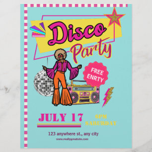 Flyer Cartaz de Festa Disco Vintage Aniversário retrô an