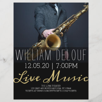 Flyer Cartaz de Saxofonista Música Ao Vivo Concerto de S