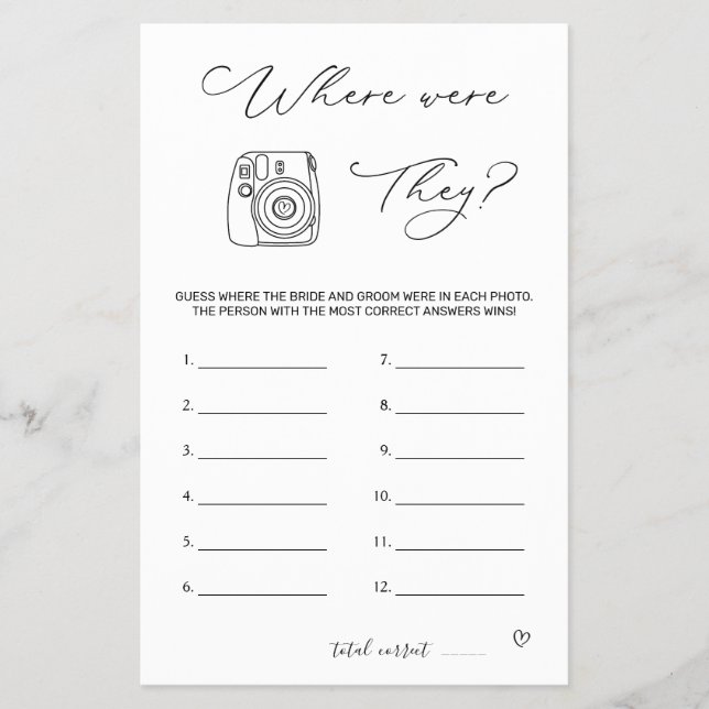 Flyer Cartaz do Jogo de Chuveiro de Noiva Onde Eles Esta (Frente)