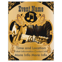 Cartaz Dourado Vintage de Evento de Música