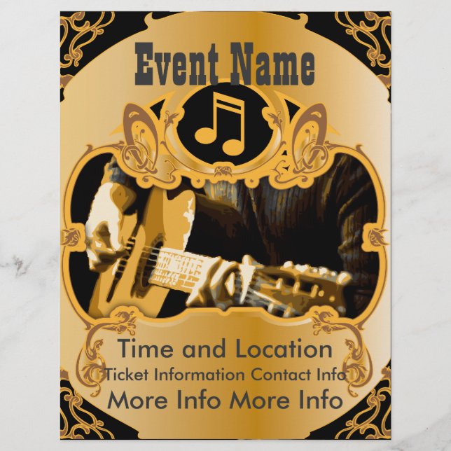 Flyer Cartaz Dourado Vintage de Evento de Música (Frente)
