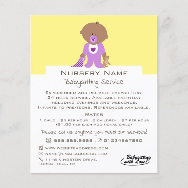 Flyer Cartoon Baby & Bear, Babysitter, Daycare, Nursery (Frente)