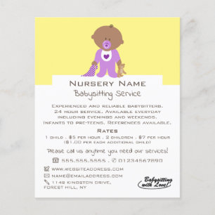 Flyer Cartoon Baby & Bear, Babysitter, Daycare, Nursery