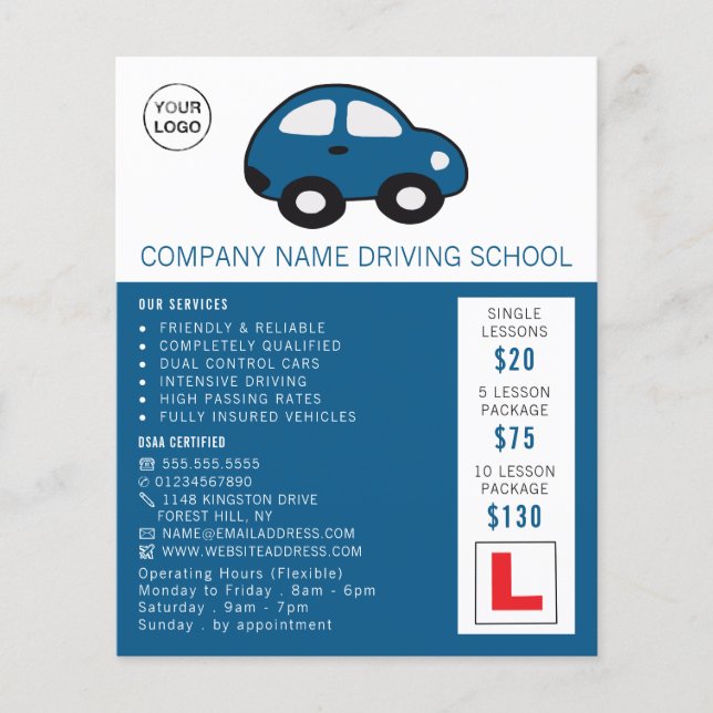 Flyer Cartoon Car, Escola de Condução, Instrutor Adverte (Frente)