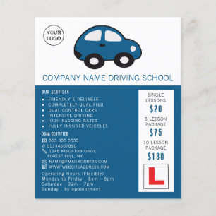 Flyer Cartoon Car, Escola de Condução, Instrutor Adverte