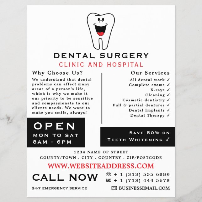 Flyer Cartoon Tooth Logo, Dentistry, Dentist Advertising (Frente)