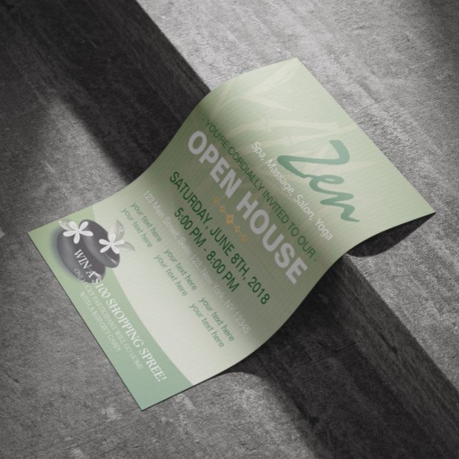 Flyer Casa Aberta da ZEN Stone Bamboo YOGA SPA Salão de  (Criador carregado)