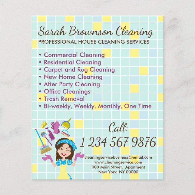 Flyer Casa Azul Amarela Limpando Janitorial Glove Apron (Frente)