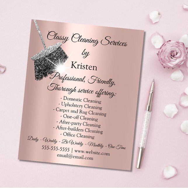 Flyer Casa dos Serviços de Limpeza Clássica Mantendo Ros (Classy Cleaning Services House Keeping Rose Silver Flyer)