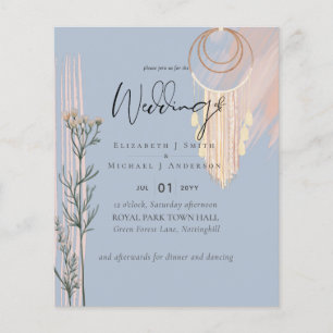 Flyer Casamento Azul Boho Dusty de MENOR PREÇO 
