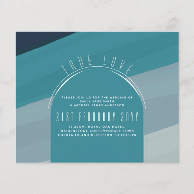 Flyer Casamento Azul De Peacock No Oceano de Vidro Moder (Frente)