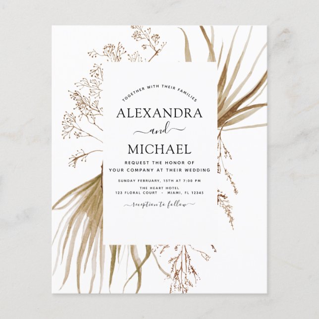 Flyer Casamento Boêmio Boho com Grama das Pampas dentro  (Frente)