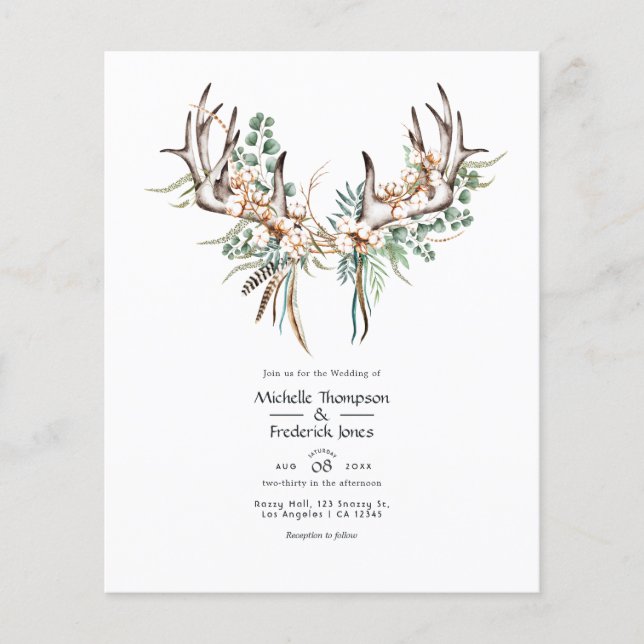 Flyer Casamento Boho de Algodão e Eucalipto em Aquarela (Frente)