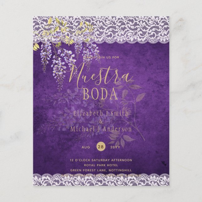 Flyer Casamento bonito Roxo Roxo WISTERIA Lace (Frente)