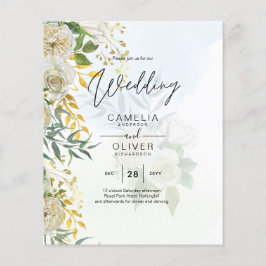 Flyer Casamento Botânico de Rosas Brancas Elegantes All-