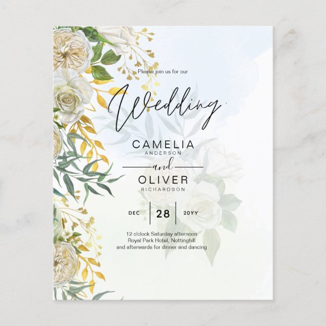 Flyer Casamento Botânico de Rosas Brancas Elegantes All- (Frente)