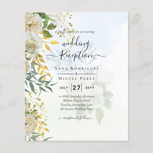 Flyer Casamento Botânico de Rosas Brancas Elegantes All- (Frente)