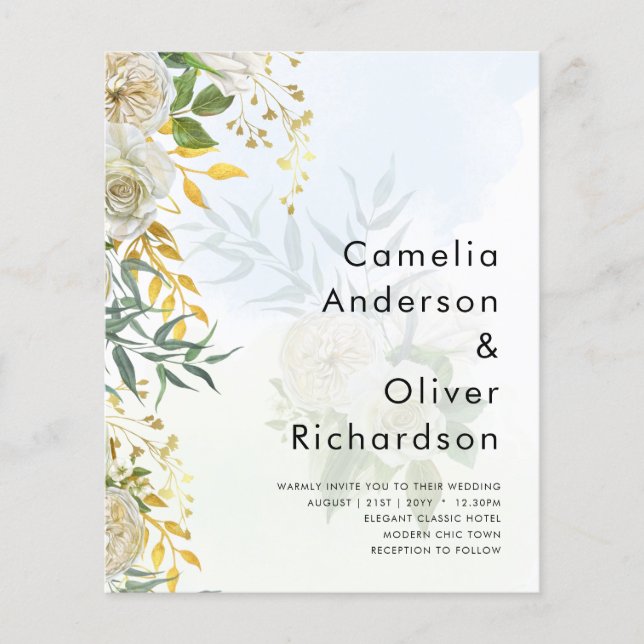 Flyer Casamento Botânico de Rosas Brancas Elegantes All- (Frente)