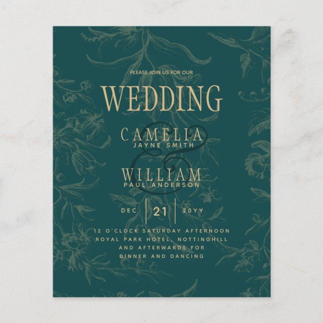 Flyer Casamento Botânico Dourado Vintage de LeahG Emeral (Frente)