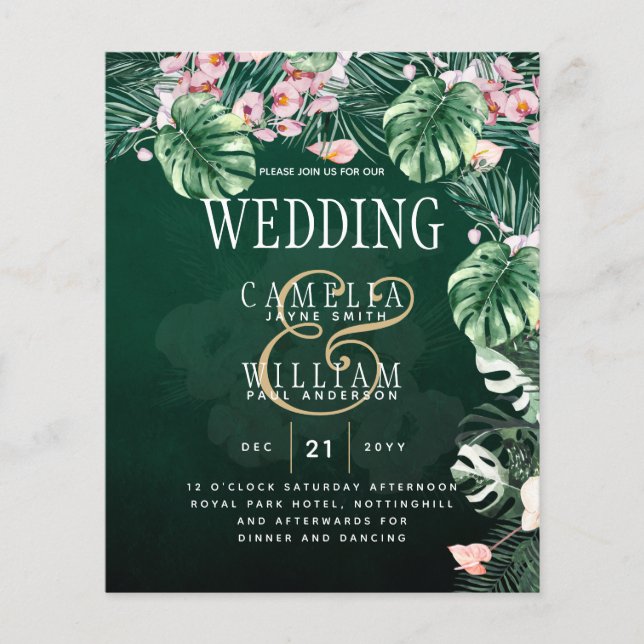 Flyer Casamento Botânico Rosa Tropical LeahG (Frente)