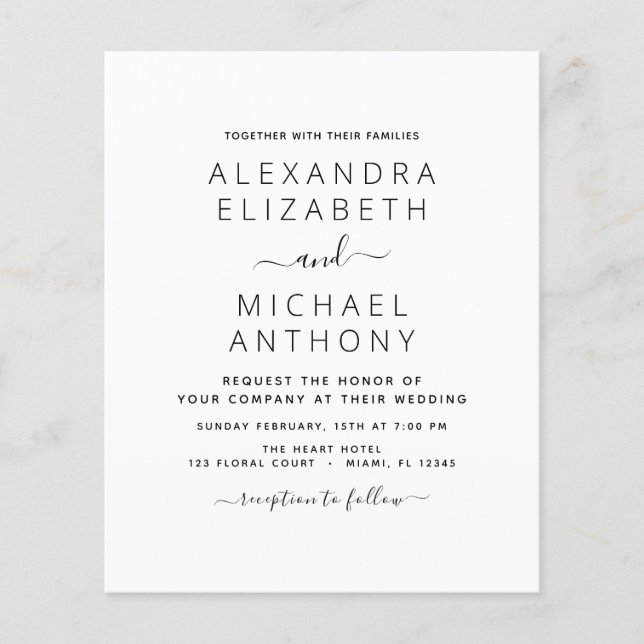 Flyer Casamento Branco Preto de Orçamento com Convite Fo (Frente)