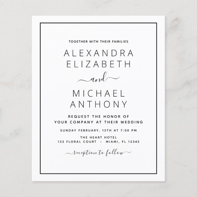 Flyer Casamento Branco Preto de Orçamento com Convite Fo (Frente)