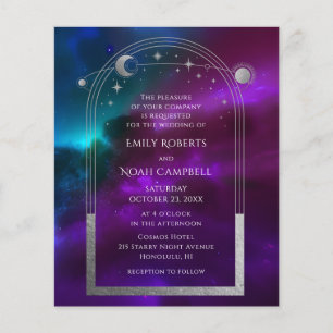 Flyer Casamento Celestial Roxo Turquesa Prata Sol Lua