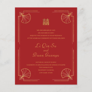 Flyer Casamento Chinês de Dupla Felicidade Vermelha e D