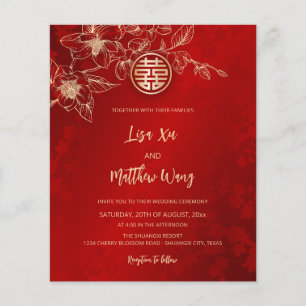Flyer Casamento Chinês Vermelho Dourado Magnólia