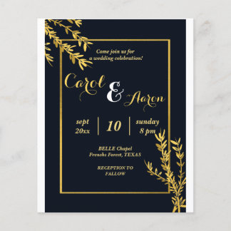 Flyer casamento clássico de ouro e preto de luxo