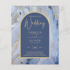 Flyer Casamento com Arca de Mármore Dourada Azul Moderno