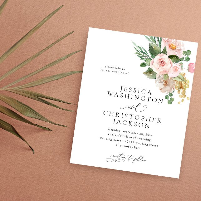 Flyer Casamento com Champanhe e Floral Rosa com Orçament (Criador carregado)