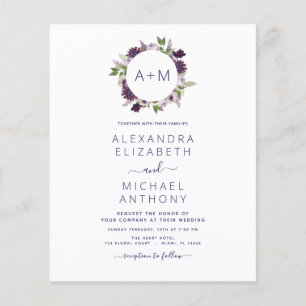 Flyer Casamento com Púrpura Púrpura Floral do Monogram