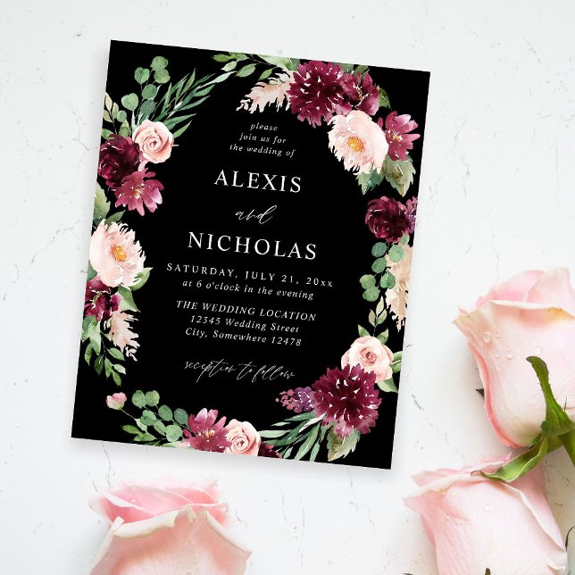 Flyer Casamento de Borboleta Rosa e Borgonha 7 - Preto (Criador carregado)