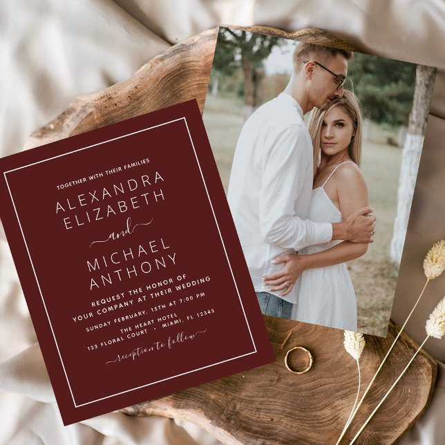 Flyer Casamento de Borgonha do Orçamento com Foto de Con (Criador carregado)