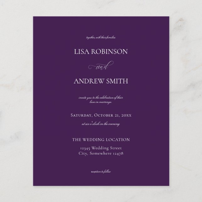 Flyer Casamento de Caligrafia Violeta Preta e Escura (Frente)