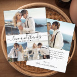 Flyer Casamento de Colagem com Caligrafia Orçamental Obr<br><div class="desc">Orçamento, Mínimo Moderno Elegante "Amor e obrigados" Script 3 Foto Colagem Casamento Obrigado Personalizado barato inferior folheto orçamentário. modelo de na moda do obrigado de casamento, com quatro (3) fotos na frente e uma foto na parte traseira. Com o texto "Amor e obrigados" em uma letra de escrita caligráfica, escrita...</div>