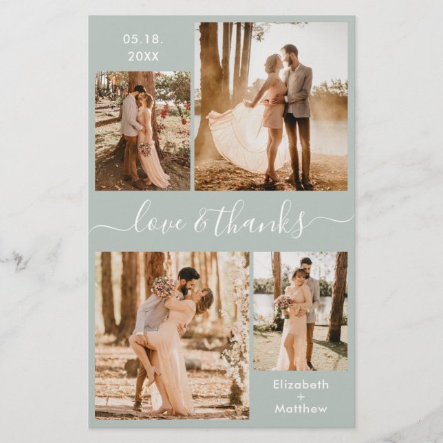 Flyer Casamento De Colagem Verde Do Orçamento Obrigado F (Frente)