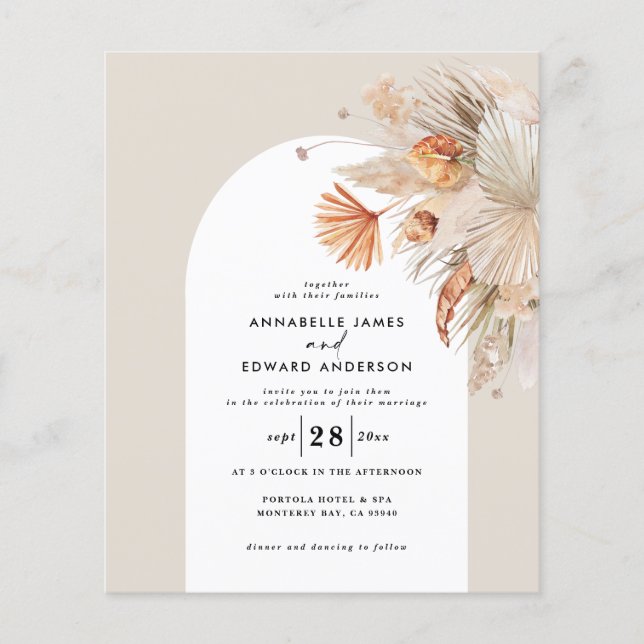 Flyer casamento de erva-dos-pampas da boêmia moderna (Frente)