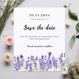 Flyer Casamento de flores roxas de lavanda salvo data