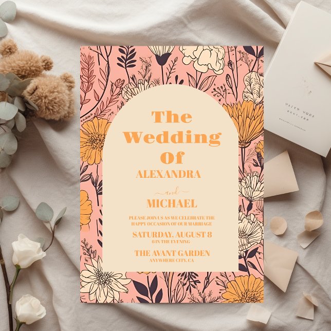 Flyer Casamento de Flores Selvagens Amarelas Cor-de-Ouro (Criador carregado)