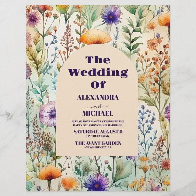 Flyer Casamento de Flores Selvagens Elegante de Água par (Frente)