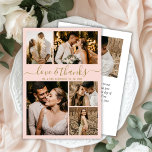 Flyer Casamento de Fotos do Script Elegante de Orçamento<br><div class="desc">Colagem de Fotos 5 Elegante de Orçamento Dourado e Cor-de-Rosa Blush Agradecemos o folheto de baixo orçamento do barato personalizado. Obrigado de casamento moderno você modelo com cinco (5) fotos na frente e uma (1) foto na parte de trás. Na frente de um roteiro tipográfico de "obrigados e amor" em...</div>