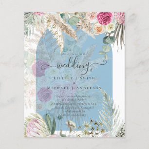 Flyer Casamento de Grass Pampas Florais Azul-Cor-de-Rosa
