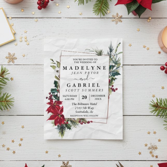 Flyer Casamento de Inverno de Natal Elegante Poinsettia  (Criador carregado)