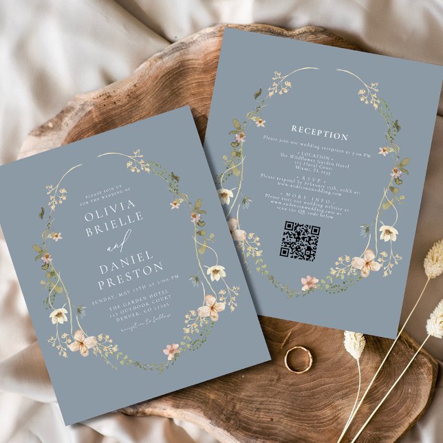 Flyer Casamento de Jardim do Código QR do Dusty Blue Wil (Criador carregado)