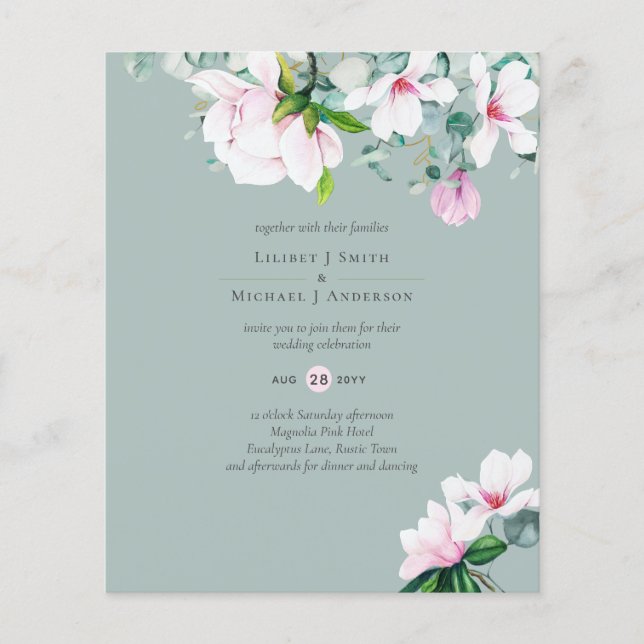 Flyer Casamento de Magnólia Rosa Bege (Frente)