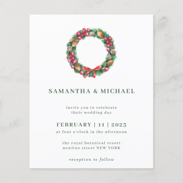 Flyer Casamento de Natal Simples e Elegante com Orçament (Frente)