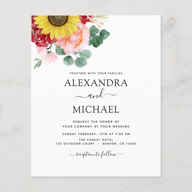 Flyer Casamento de País Sunflower Eucalyptus (Frente)