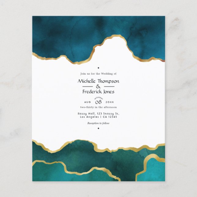 Flyer Casamento de Pedra Ágata Geodo Azul e Dourado (Frente)